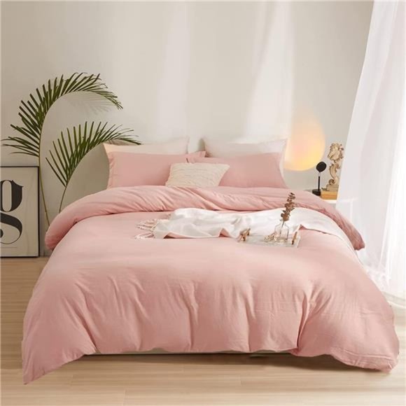 Pink Comforter Sets Queen Solid Blush Pink Bedding Comforters Women Girls Dusty - Picture 1 of 7